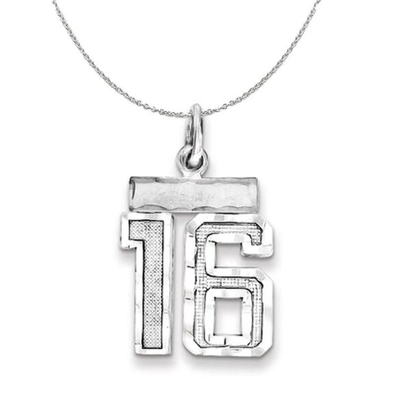 Silver, Varsity Collection, Small D/C Number 16 Necklace - 24 In - Picture 1 of 8